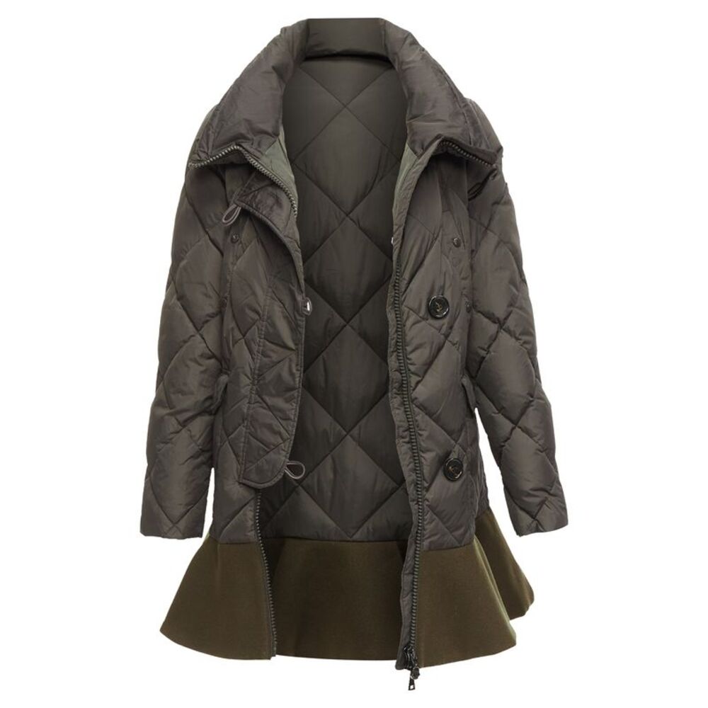 MONCLER Norme Afnor khaki quilted virgin wool blend frill hem coat Sz1 M - Picture 3 of 10
